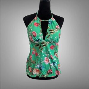 Gibson Latimer Green Floral Halter swim Tank Top
